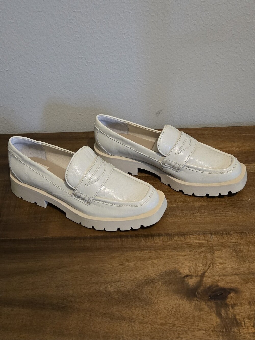 Dolce Vita Off White Leather Chunky Lug Sole Loafers